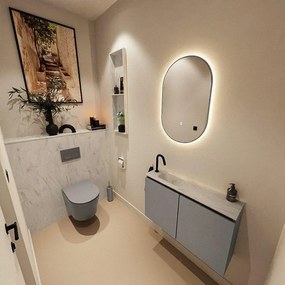 MONDIAZ TURE-DLUX 80cm toiletmeubel Smoke. EDEN wastafel Opalo positie links. Met 1 kraangat. TUREDX80SMOL1OPA