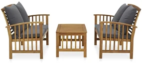vidaXL 3-delige Loungeset met kussens massief acaciahout