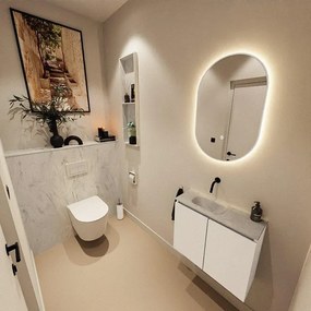 MONDIAZ TURE-DLUX 60cm toiletmeubel Talc. EDEN wastafel Opalo positie links. Zonder kraangat. TUREDX60TALL0OPA