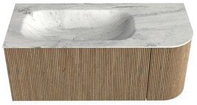 Mondiaz Kurve-dlux 105cm badmeubel ronding rechts dusk met 1 lade en deur en wastafel big small links zonder kraangat opalo