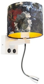 Moderne wandlamp wit met kap velours bloemen - Brescia
