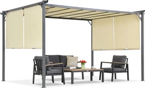 Creme Sevilla terraspergola 3x4m met klamboe en gordijnen Garden Point