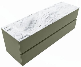 Mondiaz Vica DLux badmeubel 150cm army 2 lades met wastafel glace links zonder kraangat