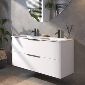 Saqu Lima badmeubel incl. dubbele keramische wastafel 120x46x61cm glans wit – mat zwarte greep