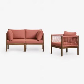 Tuinset Met 2-delige Modulaire Bank Met Armleuningen En Fauteuil Van Acaciahout Branson Terracotta - Acaciabruin - Sklum