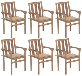 vidaXL Tuinstoelen stapelbaar 6 st met kussens massief teakhout