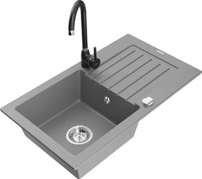 Mexen Pablo granieten spoelbak met 1 bak en afdruiprek en Telma keukenmengkraan, grijs - 6510-71-670200-70