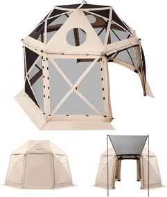 VEVOR Pop-up Paviljoen 3,6 x 3,6 m, 13-zijdige, bolvormige campingtent met afneembaar dak en draagtas, 360° ventilatie, zonwering, partytent voor 8-10 personen, beige