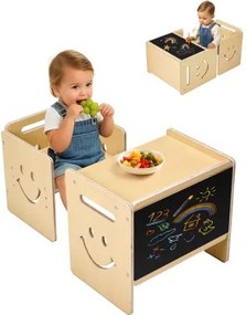 VEVOR Montessori tafel- en stoelset voor peuters (met schoolbord) van hout voor kinderen van 1 tot 5 jaar, in hoogte verstelbare kinderstoel, activiteitentafel, speeltafel, ideaal om te lezen, eten en spelen - natuurlijk