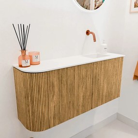 Mondiaz Joya 90cm toiletmeubel ronding links oak met wastafel faye rechts zonder kraangat talc