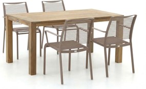+ 15% kassakorting | Diningset Apple Bee | 4 personen teakhout | Tuinset stapelbaar | 5-delig | Kees Smit Tuinmeubelen
