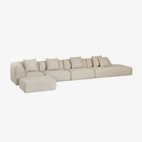 4-delige Modulaire Hoekbank Met Rechter Chaise Longue En Gestoffeerde Poef Cardea Bouclé Crèmebeige - Sklum
