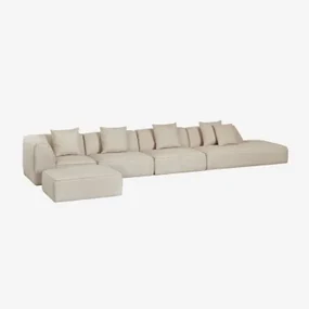 4-delige Modulaire Hoekbank Met Rechterdivan En Gestoffeerde Poef Cardea Crèmebeige Boucléstof - Sklum