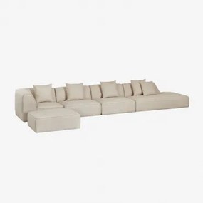 4-delige Modulaire Hoekbank Met Chaise Longue En Poef Rechts In Cardea Bouclé Stof Crèmebeige Boucléstof - Sklum