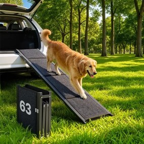 VEVOR Hondenhelling, 160 x 43,2 cm, Opvouwbare hondenhelling voor in de auto voor middelgrote en grote honden tot 113 kg, Hondentrap met antislip vilten tapijt, Draagbare instaphulp voor SUV's en vrachtwagens