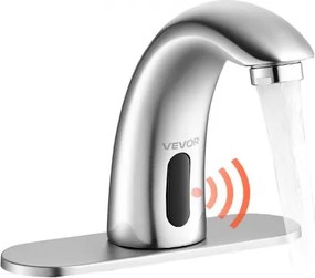 VEVOR Touchless wastafelkraan (geborsteld nikkel) Automatische wastafelkraan, handsfree toiletkraan, kraan op batterijen met instelbare koude/warme temperatuur
