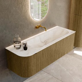 Mondiaz Kurve-dlux 135cm badmeubel ronding links dusk met 1 lade en deur en wastafel big medium rechts zonder kraangat frappe