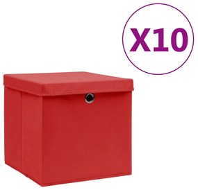 vidaXL Opbergboxen met deksels 10 st 28x28x28 cm rood