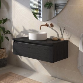 Saqu Gaia voorgemonteerd badmeubel 1 lade incl. afdekblad met zwarte greeplijst 100cm eiken zwart