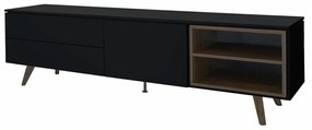 Tenzo Plain Mat Zwart Tv-meubel Met Walnoot Open Vak - 210x45x57cm.