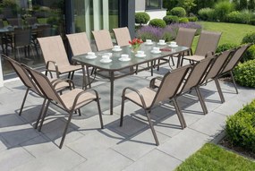 Stalen dining tuinmeubelen Modena voor 12 personen met grote tafel Garden Point bruin