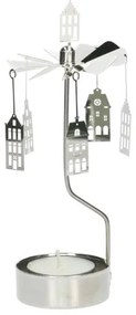 Waxinelichthouder draaiend, huisjes, metaal, ca. 15 cm
