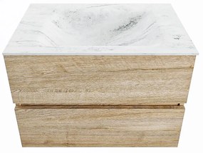 Mondiaz Vica DLux badmeubel 70cm washed oak 2 lades met wastafel opalo midden 1 kraangat