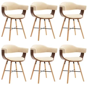 vidaXL Eetkamerstoelen 6 st kunstleer en gebogen hout crème
