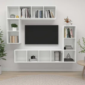 vidaXL 4-delige Tv-meubelset spaanplaat hoogglans wit