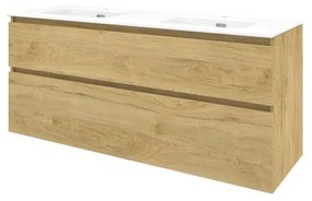 Proline Elegant badkamermeubelset - 140x46x62cm - porselein Elegant wastafel - dubbel - 2 kraangaten - a symmetrisch - MFC Ideal oak/Glans wit 1817442