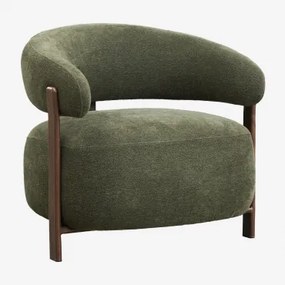 Set Van 2 Jolie Chenille Stoffen Fauteuils Bruin – Donker Hout & Stof Chenille Groen – Salie - Sklum