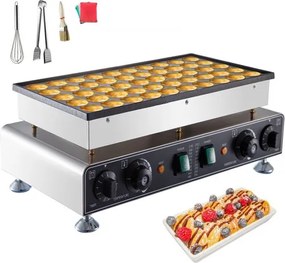 VEVOR Mini-pannenkoekenmaker (50 stuks), Dorayaki-bakplaat van antiaanbak roestvrij staal, 1800W commerciële elektrische poffertjesgrillpan, dubbele temperatuur- en tijdsregeling, voor restaurants