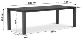 Dining Tuintafel   220 x 100 cm met Pearl Black blad Aluminium Grijs  Munster