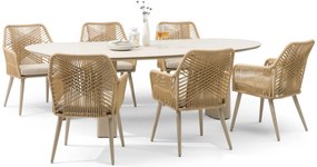 Tuinset 6 personen 240 cm Aluminium/rope Taupe Coco Vedra/Weave