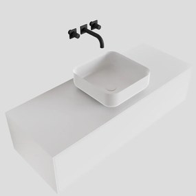 Zaro Lagom volledig naadloos solid surface onderkast met topblad 120cm mat wit met 1 lades Push tot open. Compleet met solid surface opzetkom met 0 kraangat(en)