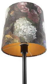 Stoffen Romantische tafellamp zwart met bloemen kap 25 cm - Simplo Modern E27 cilinder / rond Binnenverlichting Lamp