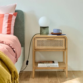 Tafellamp, gekleurd geribbeld glas en opaline