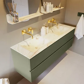 Mondiaz Vica DLux badmeubel 150cm army 2 lades met wastafel frappe dubbel zonder kraangat