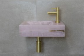 Saniclear Pink Onyx fonteinset met rechte kraan in geborsteld messing
