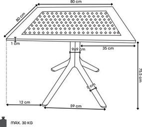 FLAVIO 80x80 Lichtgrijs (asgrijs) - MODERNE VIERKANTEN TUINTAFEL (voor keuken, café, tuin)