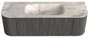 Mondiaz Kurve-dlux 140cm badmeubel ronding links/rechts shadow met 1 lade en 2 deuren en wastafel big small midden zonder kraangat frappe
