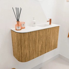Mondiaz Joya 70cm toiletmeubel ronding links oak met wastafel faye rechts 1 kraangat talc