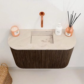 Mondiaz Joya DLux 65cm toiletmeubel ronding links/rechts walnut met wastafel faye midden zonder kraangat frappe