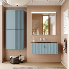 Muebles Raya badmeubel ribbelfront 100cm baby blauw met zwarte wastafel zonder kraangat