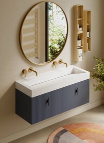 Muebles Calas badmeubel ribbelfront 120cm marine blauw met solid surface wastafel zonder kraangaten