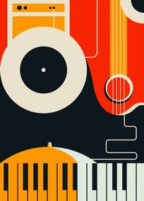 Ilustratie Poster template with abstract musical instruments., Sergei Krestinin