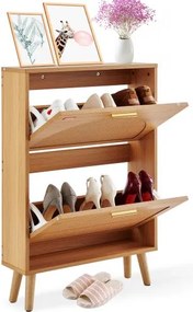 VEVOR Slim schoenenkast, schoenenrek houtkleur, 600 x 168 x 877 mm schoenenkieper met 2 kleppen + bovenste opbergvak, schoenenkist draagvermogen 36,28 kg, massief houten schoenenkast voor de gang