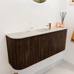 Mondiaz Joya DLux 105cm toiletmeubel ronding links/rechts walnut met wastafel faye midden 1 kraangat ostra