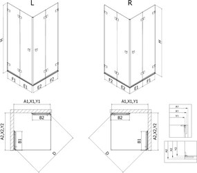 Mexen Lunar-F Duo vouwbare douchecabine 100 x 80 cm, transparant, geborsteld koper - 836-100L-080P-65-00