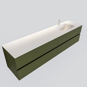 Zaro Valencia Solid Surface badmeubel 200cm mat army groen 1 kraangat spoelbak rechts met 4 lades